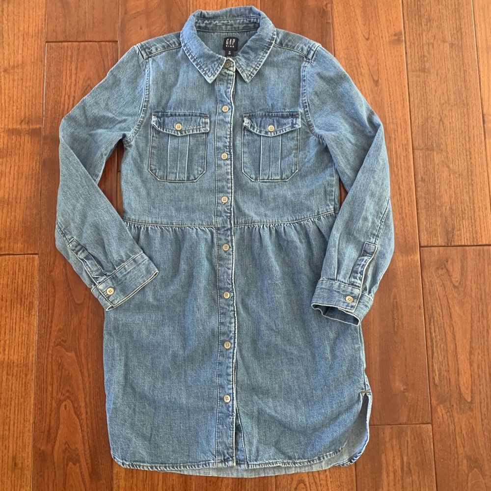GAP Kids Denim Dress Size M(8) Button Front Long Sleeve Shirt Collared Blue Jean